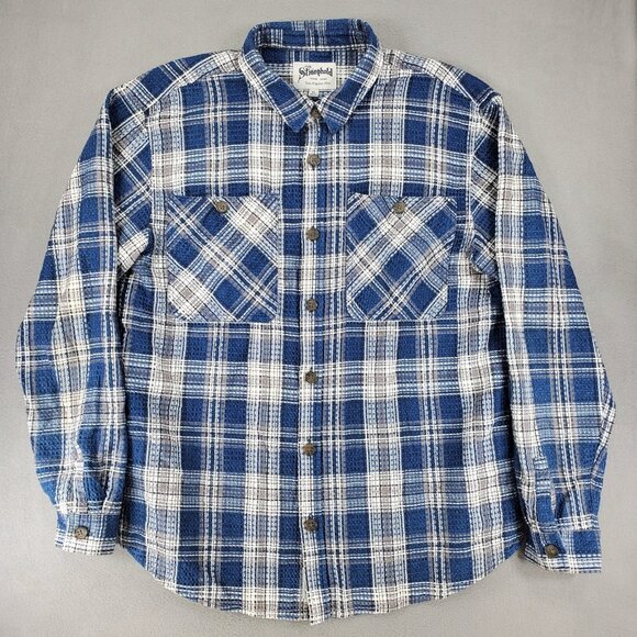 The Stronghold XL Textured Flannel Overshirt Blue Plaid Button Up Waffle Western - Picture 1 of 7
